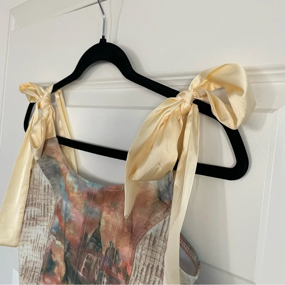 Micas Romantic Baroque Print Women's Corset Top with Ribbon Straps - Picture 4 of 10